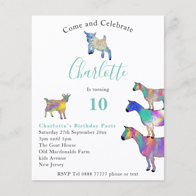 Flyer Orçamento de 10º Aniversário de Cabras Fofas Color (Frente)