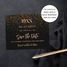 Flyer Orçamento de aniversário de confetti em ouro preto