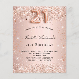 Flyer orçamento de brilho aniversário de 21 anos rosa 