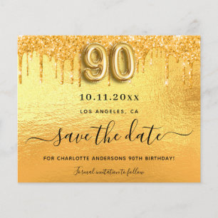 Flyer orçamento de brilho dourado de 90 aniversário salv