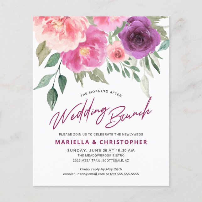 Flyer Orçamento de Brunch de Pó-Casamento Aquarela Rosas (Frente)
