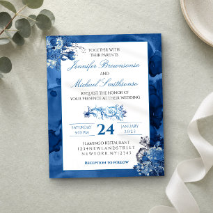 Flyer Orçamento de casamento elegante floral Blue Ombre