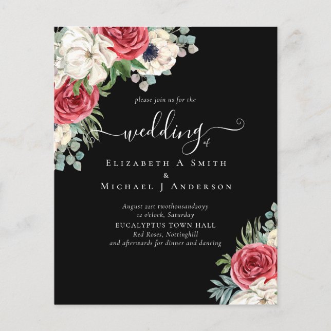 Flyer Orçamento de Casamento Floral Azul Branco Elegante (Frente)