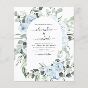 Flyer Orçamento de Casamento Floral em Azul Poeira