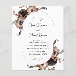 Flyer Orçamento de casamento floral preto e natural