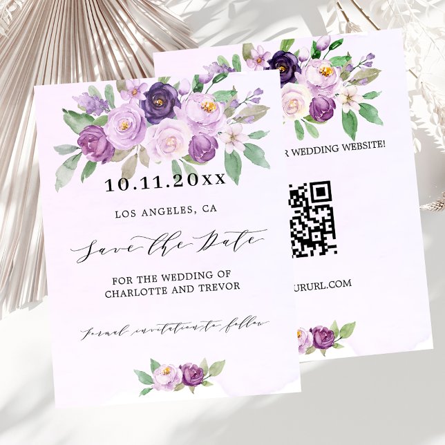 Flyer Orçamento de código QR floral violeta de casamento (Criador carregado)
