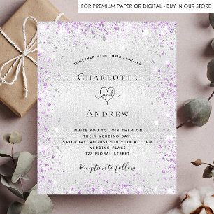 Flyer Orçamento de convite para casamento de prata roxa