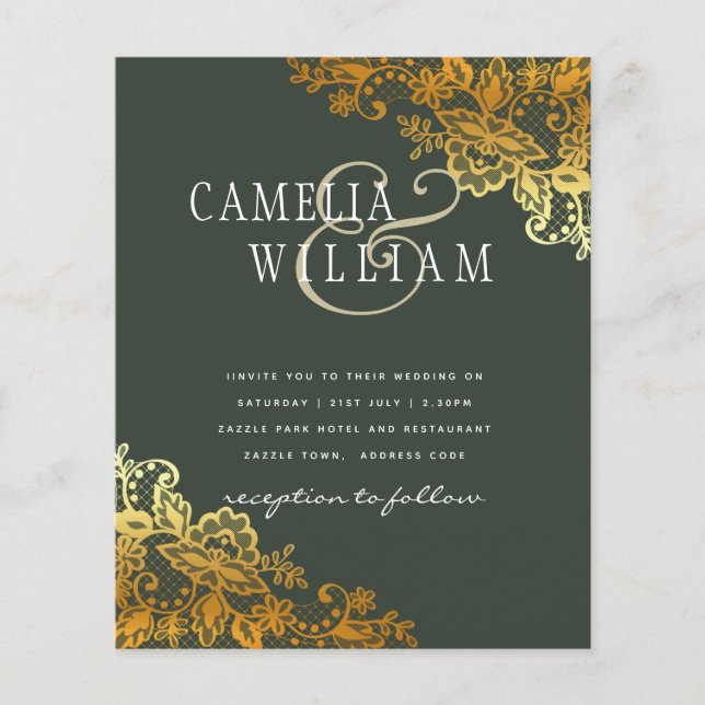 Flyer Orçamento de Convites de Casamento Verde Dourado L (Frente)