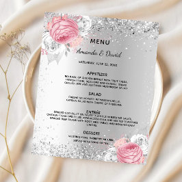 Flyer Orçamento de florais cor-de-rosa-prateado do janto