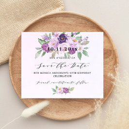 Flyer orçamento de flores violetas de festa de aniversár