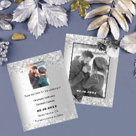Flyer Orçamento de foto floral de prata Salve o casament