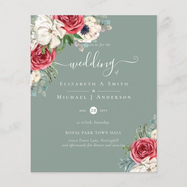 Flyer Orçamento de Noiva Floral Vermelho Branco e Azul E (Frente)