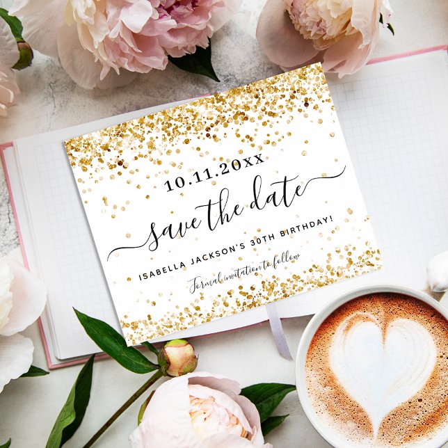 Flyer Orçamento de ouro branco de aniversário salve data (Criador carregado)