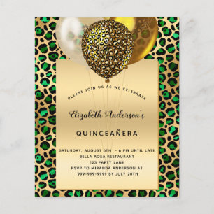Flyer Orçamento de ouro verde da Quinceanera lepard emer