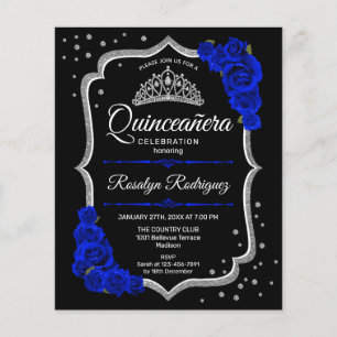 Flyer Orçamento de Quinceanera Convite Preto Prata Azul 