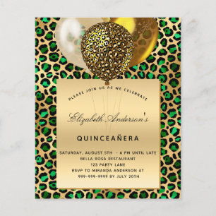 Flyer Orçamento do balão de leopardo verde-esmeralda Qui