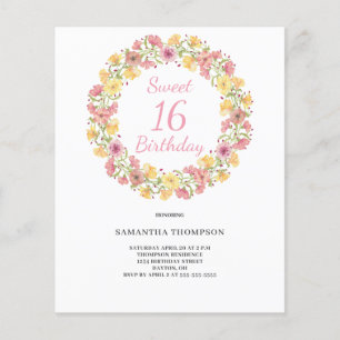 Flyer Orçamento Doce 16 Voz Floral Rosa Aniversário Conv