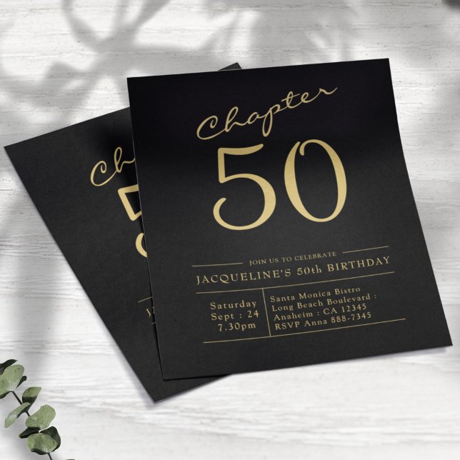 Flyer Orçamento Dourado Preto 50º Convite de Aniversário (Criador carregado)