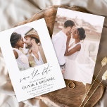 Flyer Orçamento Duas Fotografias Simples Guardar a Image<br><div class="desc">Personalizado do Orçamento e foto personalizada na frente e atrás de convites elegantes e modernos para o casamento de data - inclui uma bela e elegante tipografia de roteiro para a celebração especial do dia de casamento.</div>