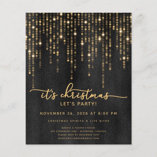 Flyer Orçamento É Festa de Natal Dourada Glitter (Frente)