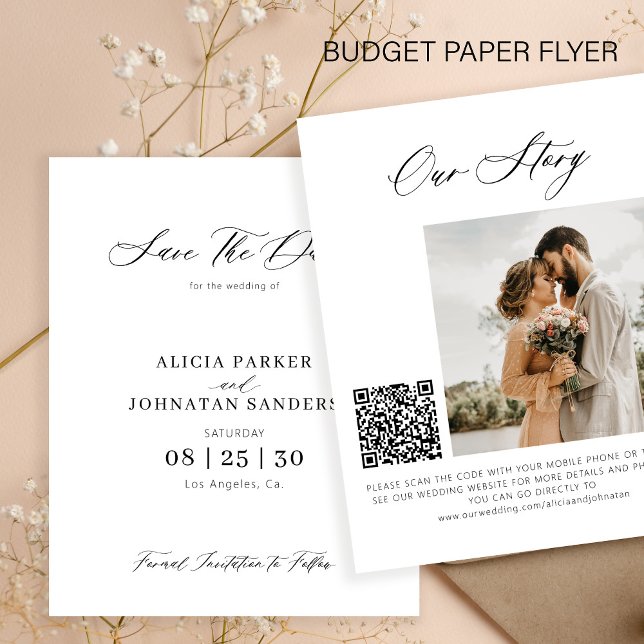 Flyer Orçamento elegante foto código QR casamento salvar (Criador carregado)