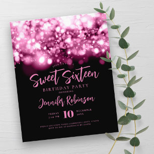 Flyer Orçamento Elegante Hot Pink Sparkle Sweet 16 Convi