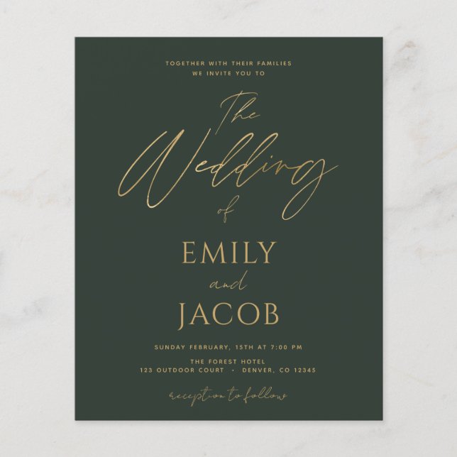 Flyer Orçamento Emerald Green Dourado Wedding Modern (Frente)
