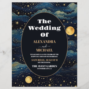 Flyer Orçamento Estrelas Azuis Celestiais Casamento Lua