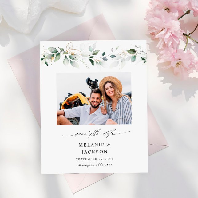 Flyer Orçamento Eucalyptus Glow Foto Salvar Data 2 (Criador carregado)