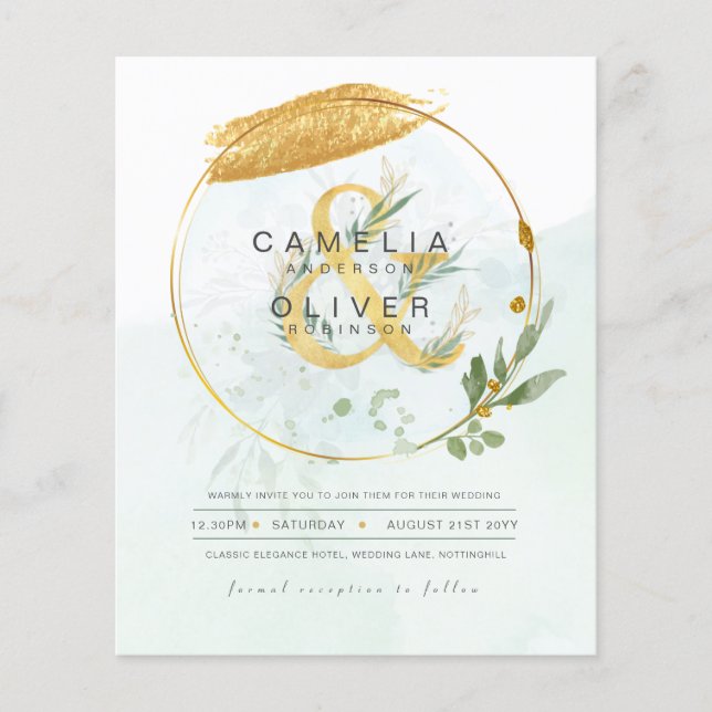 Flyer ORÇAMENTO Eucalyptus Greenery Dourado Casamento CÓ (Frente)