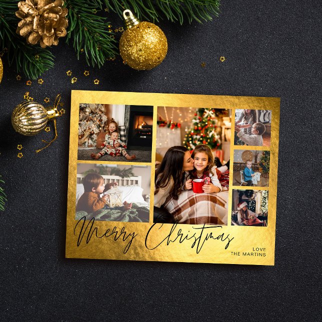 Flyer Orçamento Feliz Natal Faux Gold Foil Multi Foto (Criador carregado)