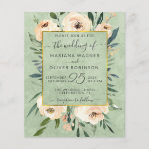 Flyer Orçamento Floral Bege Rosas Dourado Verde Sage Cas