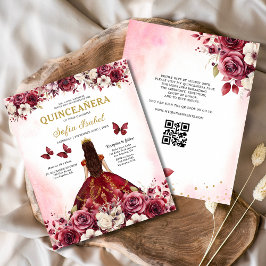 Flyer Orçamento Floral Burgundy Código QR Quinceanera