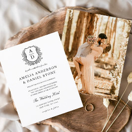 Flyer Orçamento Floral Crest Monograma Casamento Elegant