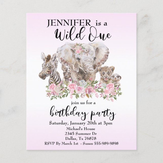 Flyer Orçamento Floral de Elefante de Aquarela Selvagem  (Frente)