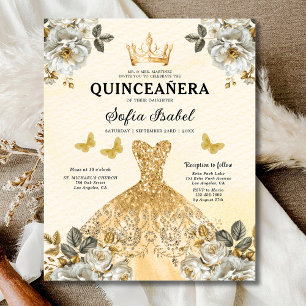 Flyer Orçamento Floral Dourada Borboleta Princesa Quince