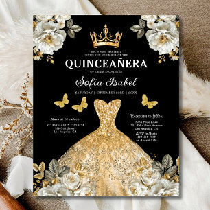 Flyer Orçamento Floral Dourada Borboleta Princesa Quince