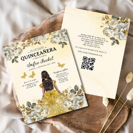 Flyer Orçamento Floral Dourado Código QR Princesa Quince