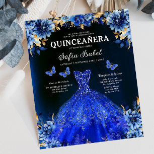 Flyer Orçamento Floral Real Princesa Azul Quinceanera