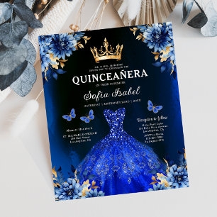 Flyer Orçamento Floral Real Princesa Azul Quinceanera