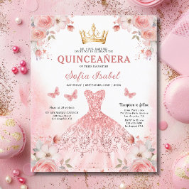 Flyer Orçamento Floral Rosa Bilingue Espanhol Quinceaner