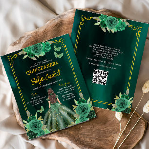 Flyer Orçamento Floral Verde Vestido QR Código Quinceane