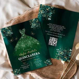 Flyer Orçamento Floral Verde Vestido QR Código Quinceane