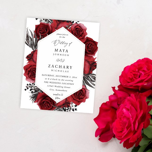Flyer Orçamento Floral Vermelho e Preto para Casamento (Criador carregado)