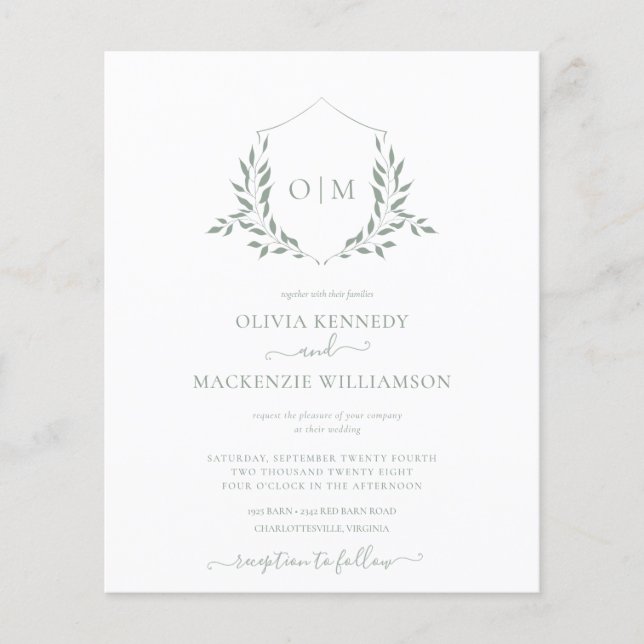 Flyer Orçamento Folha de Sage Moderna com Crista Monogra (Frente)