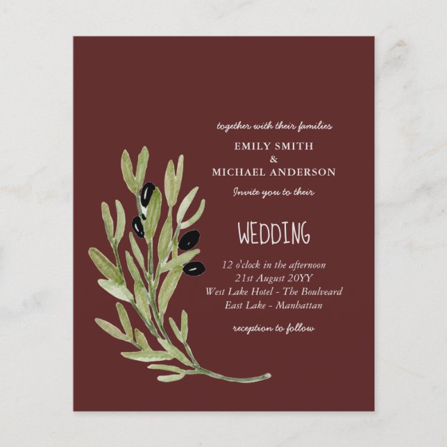 Flyer ORÇAMENTO FOLHAS DE OLIVEIRA Convite de Casamento  (Frente)