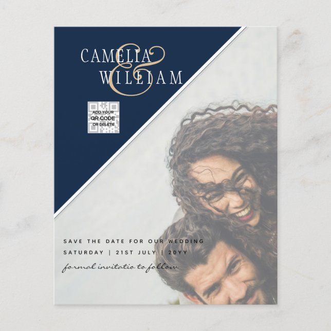 Flyer Orçamento Foto Salvar a Data AZUL Código QR RSVP (Frente)