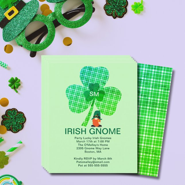 Flyer Orçamento irlandês Gnomo Rua de encerramento inici (Budget Irish Gnome Initial Clover St Paddy's Invite Flyer)
