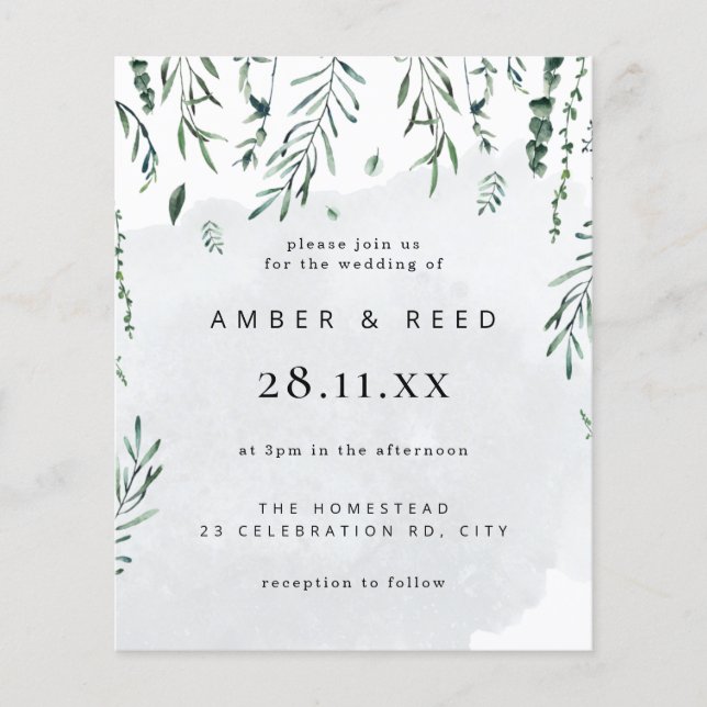 Flyer Orçamento Mínimo Aquarela Folhas Caindo Casamento (Frente)