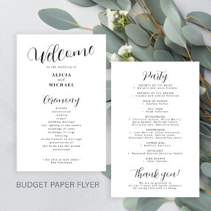 Flyer Orçamento moderno programa de casamento preto e br
